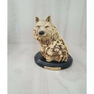Vintage Wellington Collection Large Wolf Head Statue Figure on Base 8" tall used